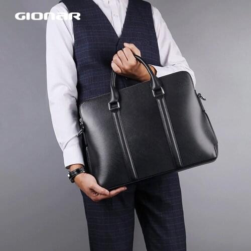 GIONAR Luxury Leather Briefcase Men Messenger Laptop Bag 15 Inch Office Business Wok Tote for Document Crossbody Shoulder Bag