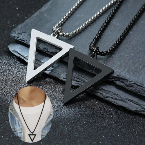 HipHop Men Geometric Hollow Triangle Necklace Stainless Steel Bijoux Femme Chocker Best Friends Gift