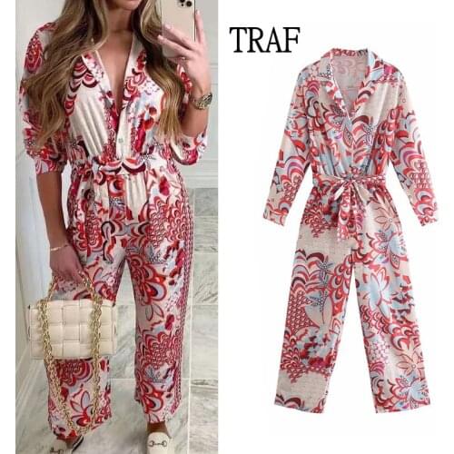 TRAF Jumpsuits Women Za 2021 Fashion With Belt Womens Clothing Summer Casual High Waist Women Jumpsuit Elegant Woman Jumpsuits