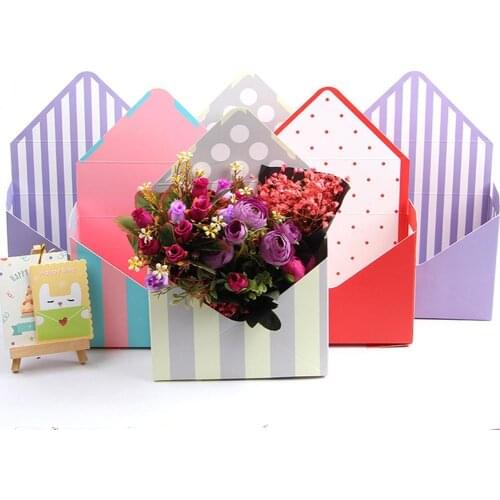 Envelope flower box Romantic Envelope Stripe Flower Bouquet Paper Packing Box Holder Florist Gift organizador