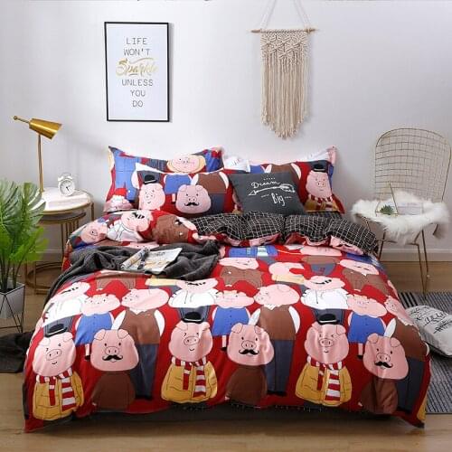 Red Black Pigs Colorful Kids Comforter Bedding Set Cute Cartoon Fashion King Queen Twin Size Bed Linen Duvet Cover Set Gifts