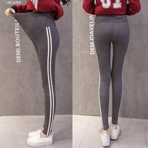 Casual Striped Side Maternity Leggings For Pregnant Women Pants Clothes Pregnancy Leggings Skinny Strentch Maternity Trousers