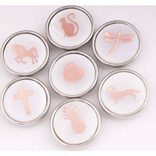 MD775 shell ROSE Golden Unicorn cat cross love dog dragonfly pineapple 18mm Snap button Very good quality