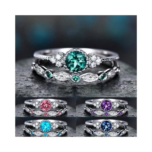 Fashion Jewelry Cubic Zirconia Ring Green Blue Crystal Setting Rings Women Girl Wedding Party Accessories Gift