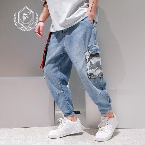 Men Fashion Harem Jogger Safari Style Jeans Ankle-Length Hip Hop Jeans