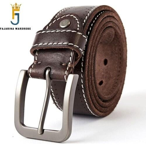 FAJARINA Mens Quality 100% Pure Genuine Leather Pin Buckle Belts for Men Leather Man Mens Retro 38mm Width Belt Male N17FJ296