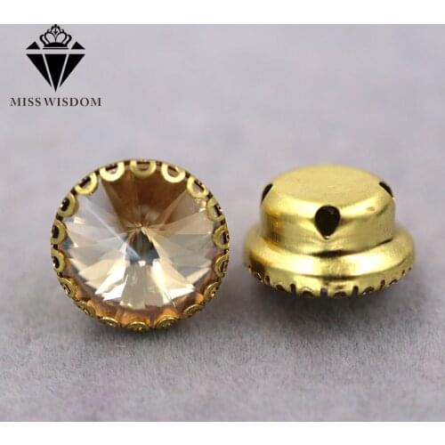 New arrival Champagne Round glass crystal sew on rhinestones gold base lacy claw rhinestone strass Diy clothing accessories
