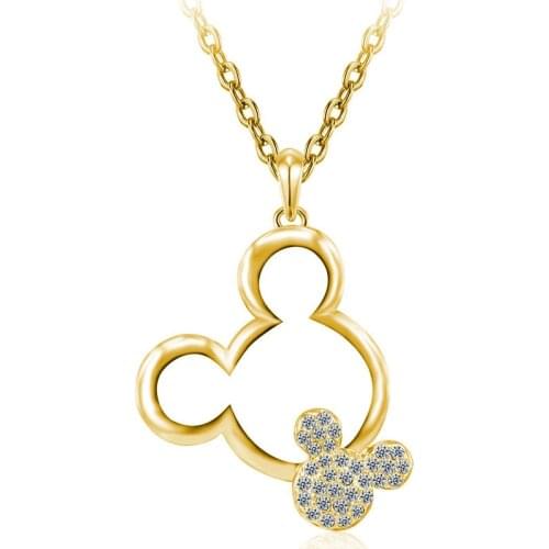 Mickey necklace women girls fashion jewelry christmas gift yellow gold color Austrian crystal rhinestone cute pendant necklaces