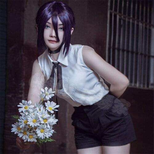 Anime Chainsaw Man Wig Reze Brownish Purple Hair Cosplay Wig Role Play Halloween Hair Synthetic 35cm