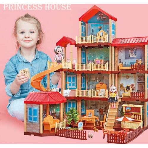 Princess Diy Villa Doll House Plastic Game Doll House Furniture Kit And Digital Assembly Puzzle Toys For Girls And Children Kids