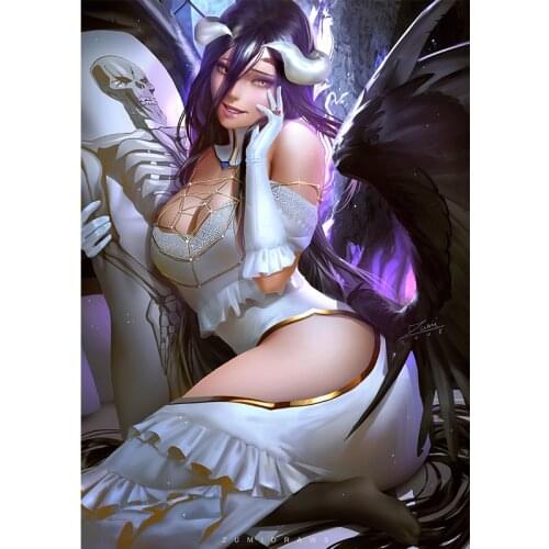 Overlord Albedo Posters Custom Dark Knight Devil Black Wings Girl Canvas Art Print Pictures Wall Paintings for Living Room Decor