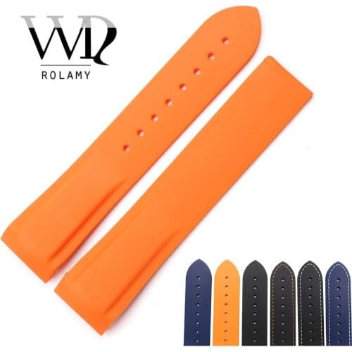 Rolamy 20 22mm Watchbands For Omega Planet Ocean 45 42mm High Quality Rubber Silicone Rubber Wrist Watch Band Strap Belt Loops