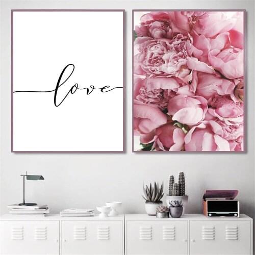 Pink Flower Love Quote Canvas Painting Nordic Floral Rose Posters And Prints Minimalist Wall Art Picture Living Room Home Decor