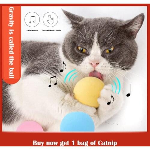 3Pcs Smart Cat Toys Interactive Ball Catnip Pet Kitty Molar Training Toy Playing Ball with Squeaky Simulation Animal Sounds