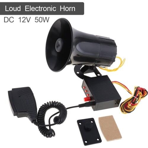 50W 12V 3 Sound Universal Black Car Electronic Warning Siren Motorcycle Alarm Firemen Ambulance Loudspeaker Support MIC