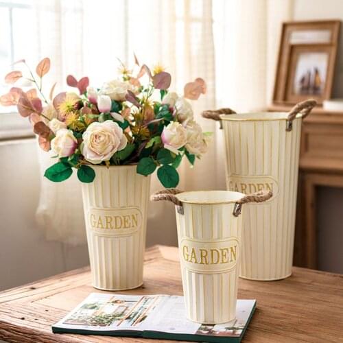 Vases Iron Flower Bucket Home Decoration Accessories Pastoral Vase Decoration Home Decoracion Hogar Moderno вазы