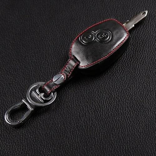High Quality 2 Button for Renault Clio Diaia Logan Sandero Megane Modus Espace Kangoo Key Chain Leather Car Key Cover