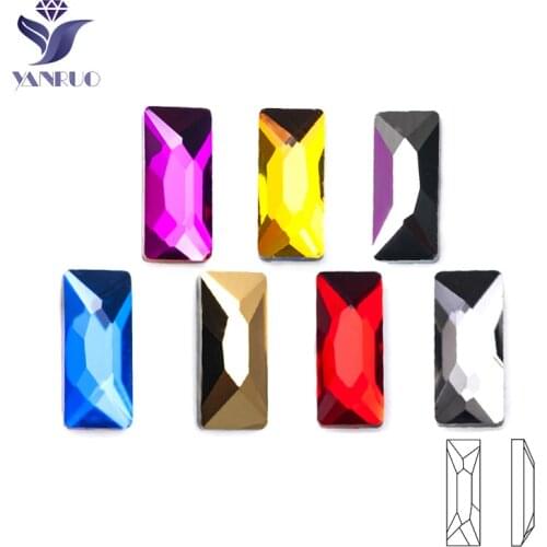YanRuo 20pcs 3x7mm Nail Art Cosmic Baguette Crystal Glass diamond jewelry Flat bottom shaped Diamond Nails Decorations