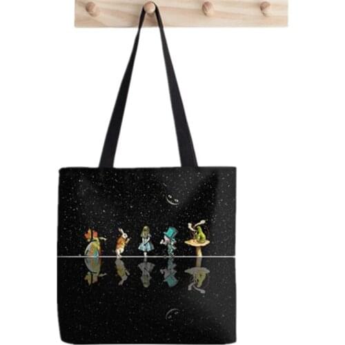 Women Alice in Wonderland Star Night Printed Kawaii Bag Harajuku Shopping Canvas Shopper Bag girl handbag Tote Shoulder Lady Bag
