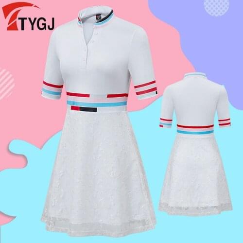 Womens High Waist Golf Short Dress V Neck Slimming Golf Tennis Mini Dress Short Sleeve Lace A-lined Swing Dresses D0808