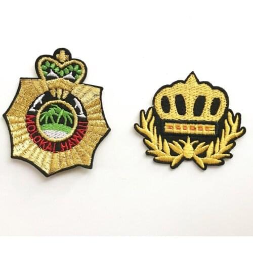 Golden Badges Iron on Embroidered Patches for hat bag Clothing Individuality Applique Clothes Stickers