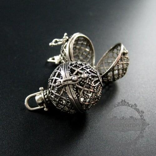 20mm vintage style antiqued silver filigree flower wish prayer box ball locket pendant charm DIY supplies finding 1830076