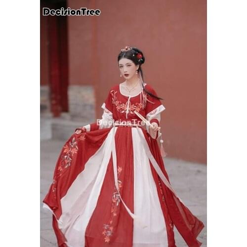 2021 chinese style woman hanfu fairy elegant dance costumes retro water sleeve chiffon embroidery dress han dynasty outfits