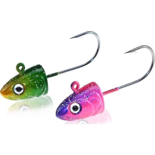 3.5g 5g 7g 10g JIG Fishing Hook 5PCS Fish Head Hooks 3D Eyes 2 Color Soft Worm Hook For Quick Connecting Fishing Accessories