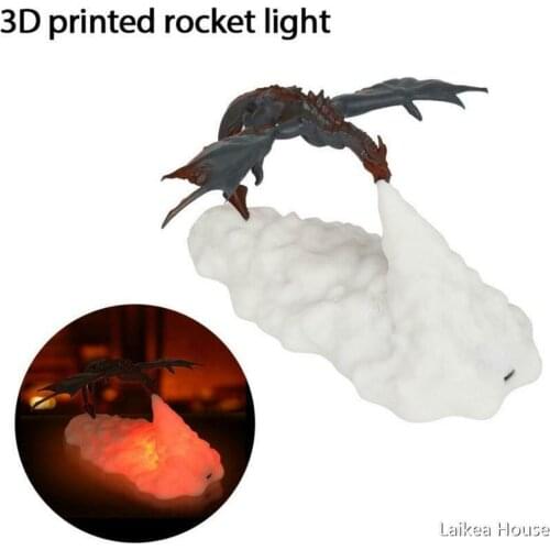 3D Printed Dragon With LED Warm Light Rechargeable Dragon Fire Breathing Lamp Household Lighting Decorations For Bedroom