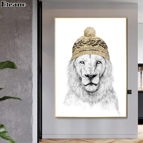 Abstract Art sir Lion Poster Canvas Painting Nordic Line Drawing Party Panda Animals Black White Pictures Childrens Room Decor