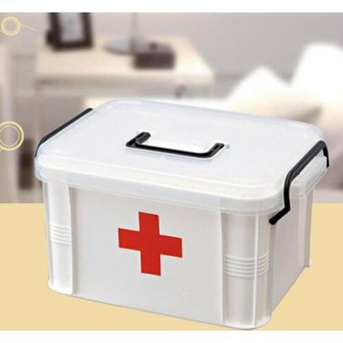 White Plastic Family First Aid Kit Medicine Box 2 Layers Portable Mobile Camping Survival Emergency Drug Storage Box DJB002