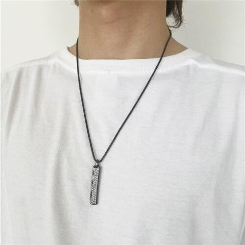 Full CZ Crystal Rectangle Men Pendant Necklace For Women Stainless Steel Long Chain Pendant Necklace For Men Choker Jewelry Gift