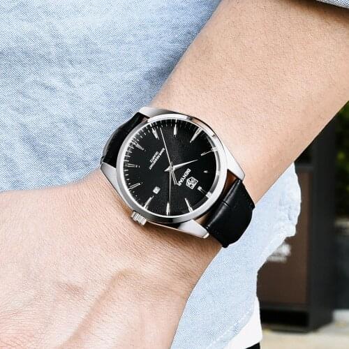 BENYAR Men Fashion Sports Watches Waterproof Leather Men Watch Luxury Business Automatic Calendar Wristwatch montre homme