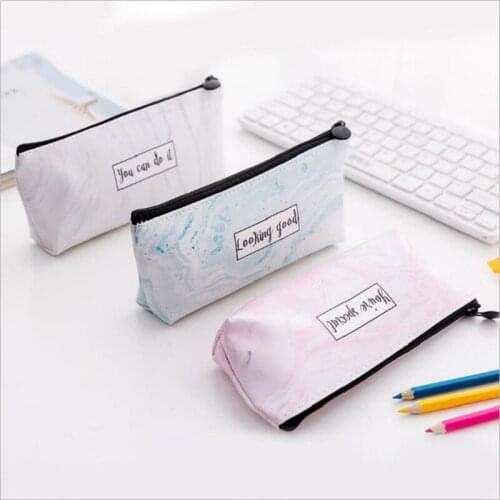 Marbling Color PU Leather Pencil Case Pen Bag School Stationary Pencilcase Woman Cosmetic Handbags Makeup Storage Coin Wallets