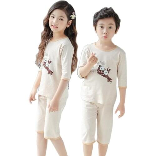 Kids Sleepwear baby girl summer pure cotton sets boys Pajamas children Pajamas Kids Nightwear 2-11Y Kids short sleeve shirt+pant