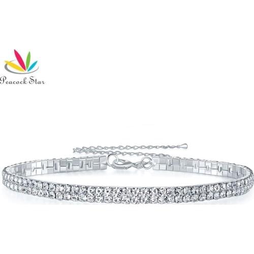 Peacock Star Bridal Wedding Party Prom 2 Row Stretch Rhinestone Choker Necklace Elastic Cord Elegant CC001