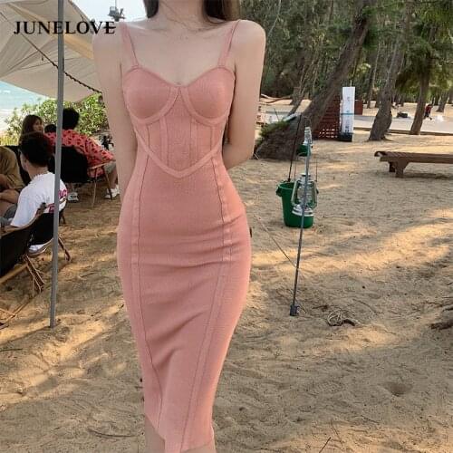 Solid Strap Elegant Vintage Dress Women Sexy Party Night Club Ladies Bodycon Dresses Chic Holiday Beach Summer Corset Dress 2021