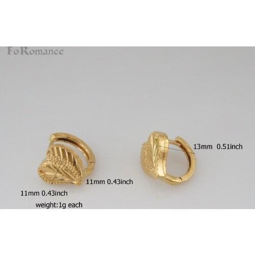 Foromance/ HEART SHAPED CARVED - YELLOW - GOLD GP HUGGIE HOOP 0.51" EARRING FACE WIDTH 11MM 0.43"