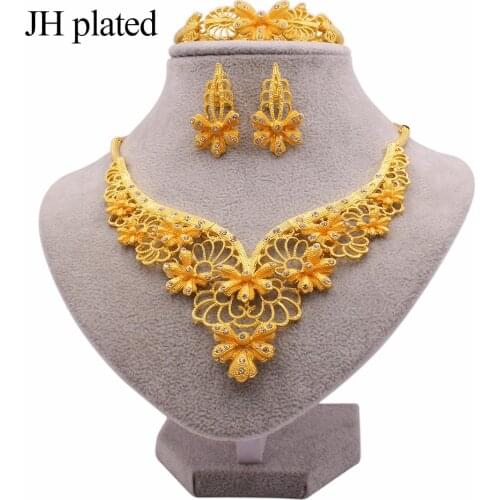 Jewelry sets Dubai luxury gold color for women wedding gifts necklace earrings bracelet ring bride lover African jewellery set