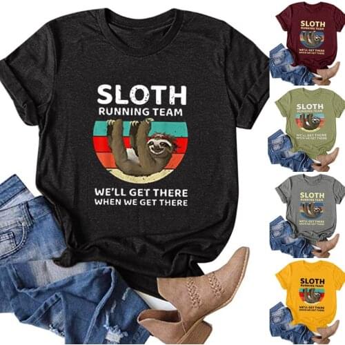 SLOTH RUNNING TEAM Women Printing Letter Cute Lazy Sloth Printing T-Shirt Summer Women Short Sleeves O-Neck Loose T-Shirt Tops