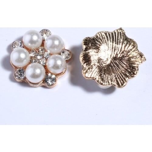 10PCS 16MM Mini Bright Pearl Button For Wedding Invitation Vintage Metal Rhinestone Buttons Embellishment For Hair Accessories