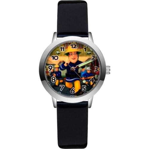 Fashion Cute Pretty Firemen Style Childrens Kids Student Girls Quartz Leather Wrist Watches JA204