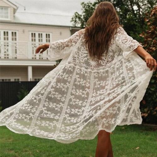 Fashion Womens Long Dresses Hot Women Lace Kimono Beach Cardigan Bikini Cover Up Wrap Beachwear Long Dress Casual Women Clothes