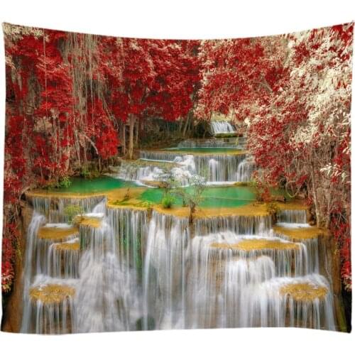 Natural Landscape Forest Falls Woods Waterfall Tapestry Wall Hanging Bed Spread Beach Towel Table Cloth Yoga Mat Large Size