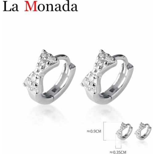 Small Round Circle 925 Sterling Silver Hoop Earrings for Kids Girl Daughter Cubic Zirconia CZ Bowknot Bow Huggie Jewelry