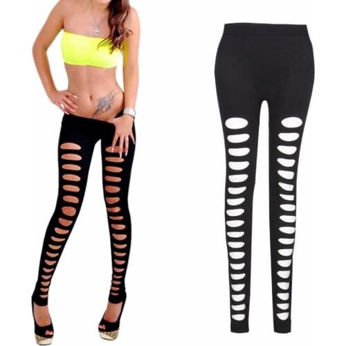 New Fashion Women Irregular Hole Hollow Leggings Low Waist Black Summer Spring