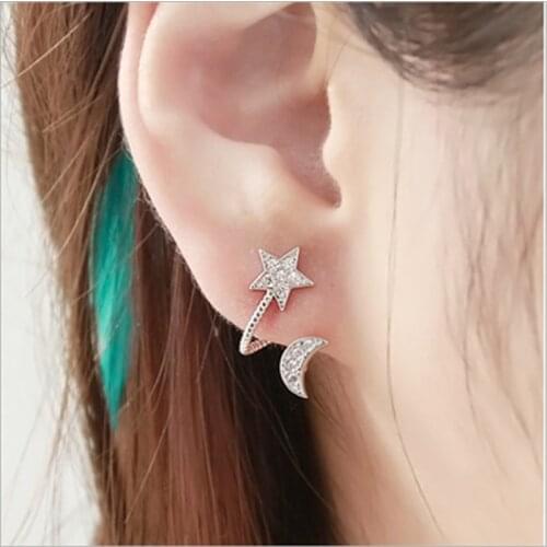 New Design High Quality Crystal Moon Star Earrings Rhinestone Pentacle Pendant Love Stud Earrings Female Gifts