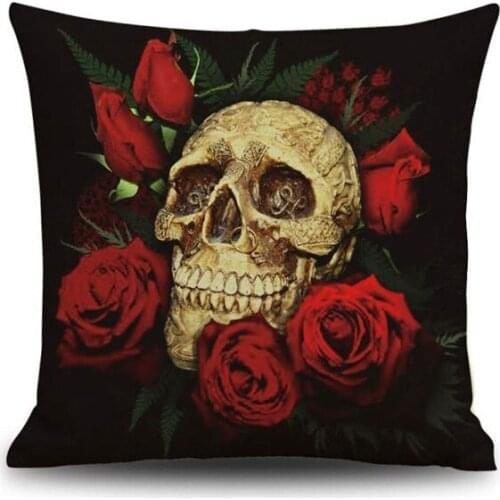 New Halloween Skull Pattern Square Throw Pillow Case Cushion Cover Sofa Decor, Red+black