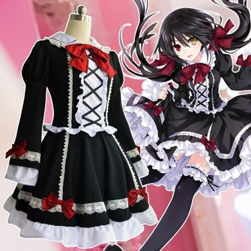 Anime Date A Live Kurumi Tokisaki Gothic Lolita Date Dress Cosplay Costume Halloween Chrismas Carnival Outfit Wig