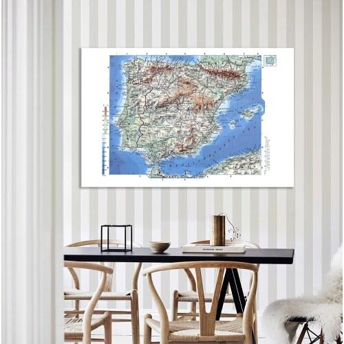 150*100cm Orographic Map of The Spain Detailed Poster Non-woven Canvas Painting Wall Art Prints School Supplies Home Decoration